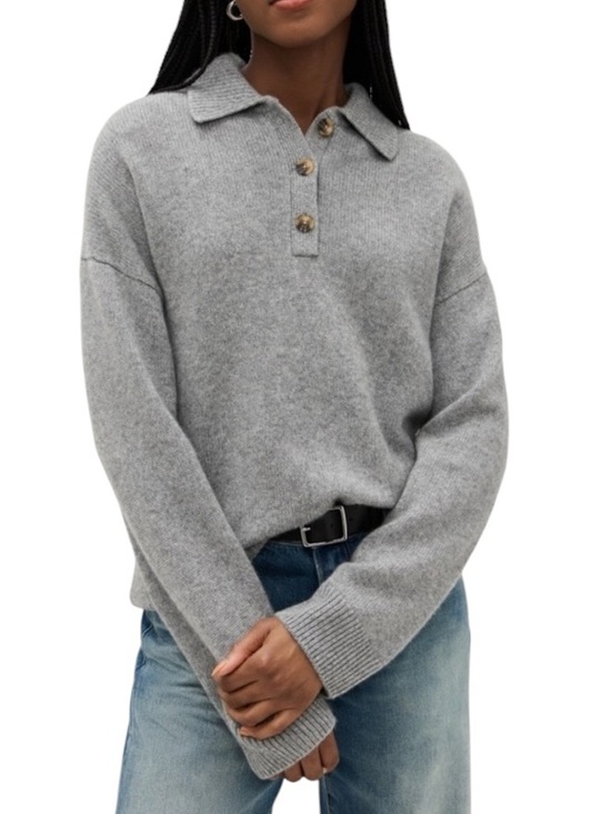 Reformation Sweaters - NWT Reformation Brooklyn Gray Cashmere Polo Collar Sweater - XL
